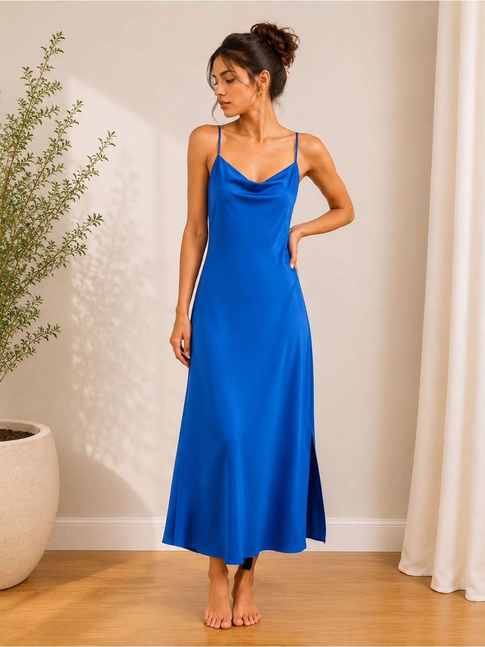 Vibe Sportswear Blue Strappy Open Back Maxi Dress Side Slit Size Small